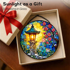 Stained Glass Window Hanging Suncatcher 11.8 in Sakura Lantern Colorful Glass Panel Sun Catcher for Window,Floral Garden Light Window Hanging Decor for Home,Housewarming Gift - Image 7