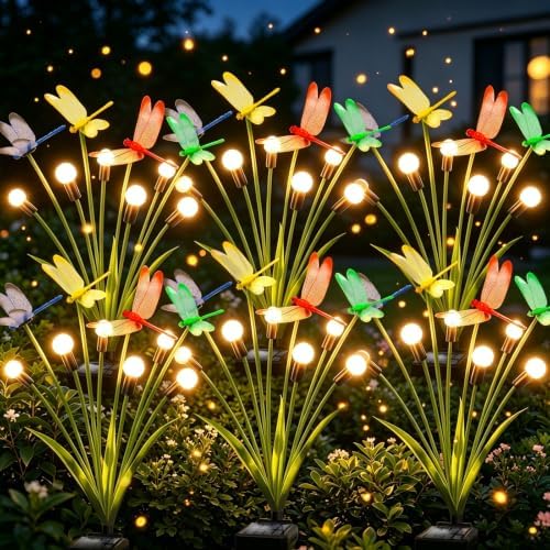 6 Pack Dragonfly Solar Garden Lights Outdoor, 36 LEDs Solar Firefly Lights by yulloyello