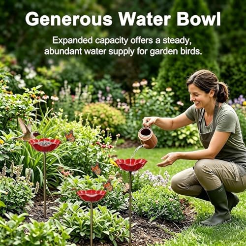 3 PCS Metal Bird Bath with Flower Garden Stakes for Outdoor Yard Patio - Image 6