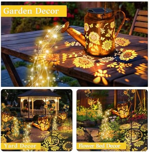 Solar Watering Can with Lights, Birthday Gifts for Mom Women Mother's Day, Outdoor Garden Decor Sunflower Solar Garden Lights for Outdoor Pathway Yard Lawn Patio, Waterproof Gardening Decorations - Image 6