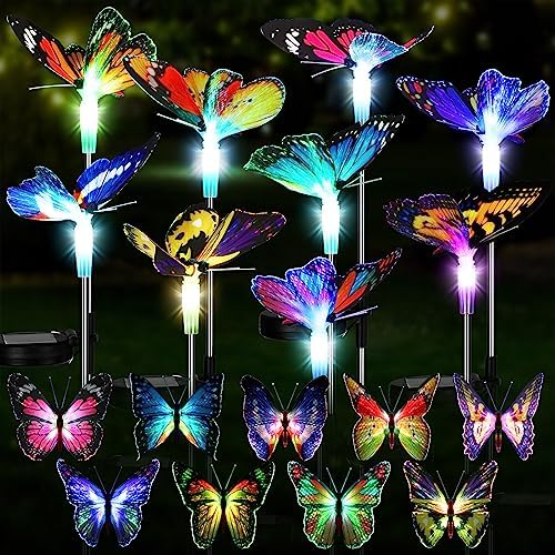 Retisee 9 Pcs Solar Butterfly Garden Stake Lights LED Solar Butterfly Lights Waterproof Color Changing Outdoor Lights Decoration for Garden Patio Yard Lawn Pathway, 5 x 28 Inch by Retisee