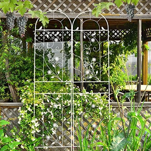 Sungmor Metal Trellises for Climbing Plants, Overall 20 Inch Width & 82.5 Inch Tall, 2PC White Pack, Decorative Retro Style Trellis Fence Panels, Garden Plant Support, Flower Rose Climbing Rack - Image 3