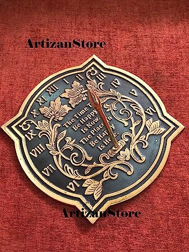 ARTIZANSTORE 10 Inch Brass Sundial | Verdigris Finish | Floral Theme | Outdoor Garden Decor | Analog Display | Battery Powered | Wall Mount | Large Round Design for Home & Office - Image 6
