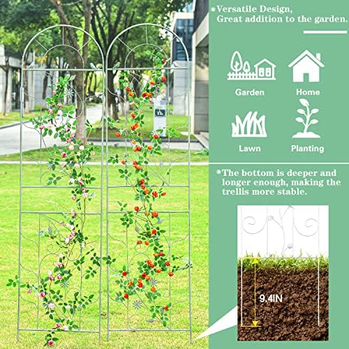 Sungmor Large Metal Garden Trellises for Climbing Plants - 82.5 Inch Tall & 2PC Green Pack - Beautiful Retro Style Metal Fence Trellis - Gardening Vines Plant Support for Flower Rose Climbing - Image 4