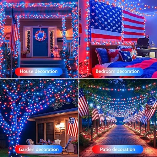 woohaha 4th of July Solar Outdoor String Lights,Red White Blue - Image 6