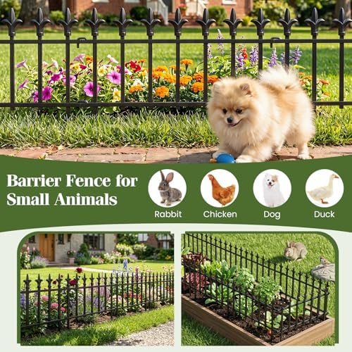 Giantex 10 Panels Decorative Metal Garden Fence, 18 FT No Dig Garden Border Fence with Fleur-de-Lis Finials, 17" H Heavy Duty Flower Bed Edging Fence, Folding Landscape Fencing for Yard, Pathway - Image 4