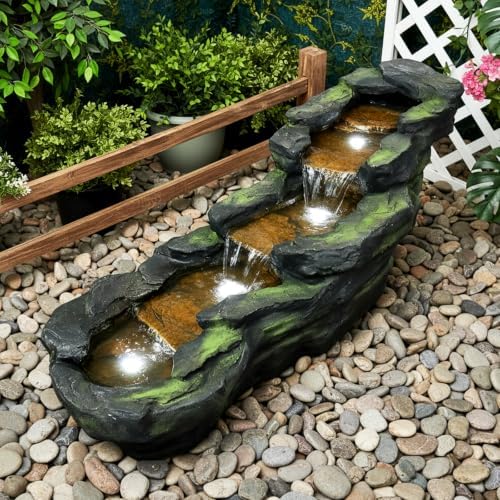 Naturefalls 41.3” Length Outdoor Rock Water Fountain with LED Lights - 5-Tiers Poly-Resin Cascading Waterfall Fountain for Garden, Patio, Yard, Home Decor - Image 2