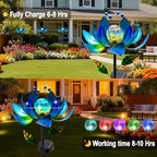 Solar Wind Spinners Outdoor, Blue Lotus Flower Garden Spinner with Cracked Glass Ball & Color-Changing LEDs, 40 Inch Metal Garden Decor for Yard, Patio Backyard Lawn Decorations - Image 2
