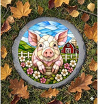 Magnolia Garden 10-Inch Farmhouse Pig Stepping Stone - Faux Stained Glass Country Barn Garden Stone, Weather-Resistant Resin Pathway Accent, Rustic Farm Animal Outdoor Yard Decor & Walkway Plaque - Image 6