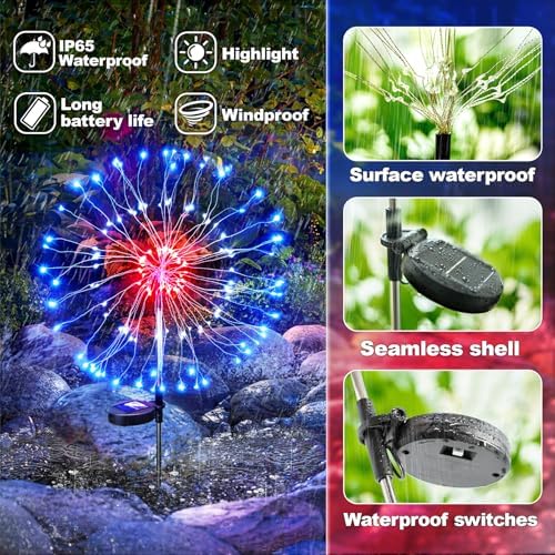 Anordsem Solar Lights Outdoor Waterproof: Garden Light Solar Powered for Yard Outside - LED Sparkler Fireworks Colorful Lighting Patio Decor 8 Pack - Gardening Gifts for Women Men Gardener - Image 5