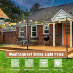 NUERPO 6 Pack String Light Pole,Metal Poles for Hanging Outdoor Light Strings,6 Pack 10 FT Light Poles Stand for Outside Garden,Patio,Wedding,Backyard,Deck,Party - Image 5
