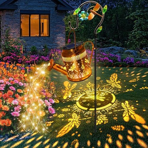 Solar Lights Outdoor Garden Decor, Dragonfly Hanging Watering Can Landscape Lights Waterproof Yard Decorations for Outside Porch Patio Backyard, Gardening Gift for Mom Grandma Women Birthday by yulloyello