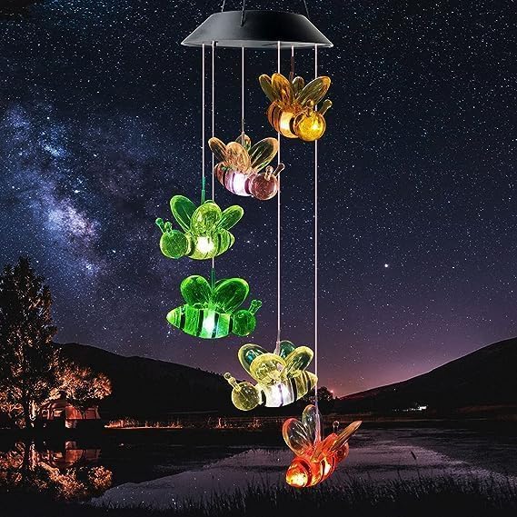 Hummingbird Solar Wind Chimes for Outside - Color Changing LED Outdoor Solar Lights Waterproof Windchimes, Home Garden Patio Yard Porch Decoration (Bee) - Image 3