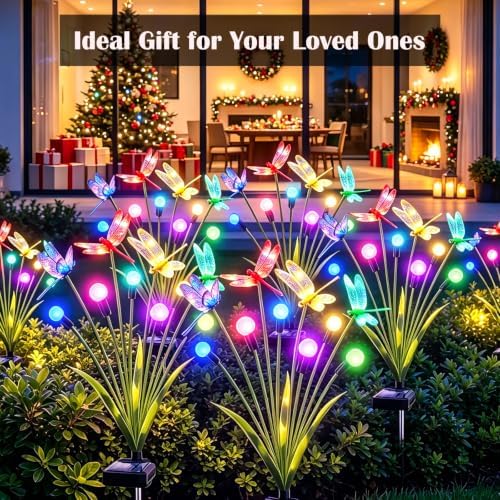 VOOKRY Dragonfly Solar Garden Lights Outdoor (6 Pack, 36 LEDs), Dragonfly Outdoor Decor with Solar Firefly Lights Waterproof Swaying Light for Yard Patio Pathway Gardening Gift for Women, Multicolor - Image 6