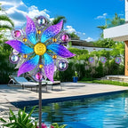 Violet Metal Wind Spinner Outdoor, Kinetic Yard Art with Stake - Image 6