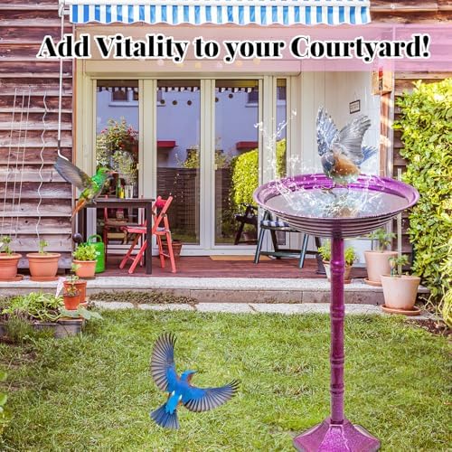 Metal Bird Bath for Outdoors, 28.4" Freestanding Garden Metal Birdbaths with Stable Upgrades Stake, Easy to Clean Birdfeeder for Outside Garden Yard Lawn Decor(Gradient Purple) - Image 5