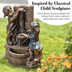 Glitzhome Outdoor Water Fountain with LED Light, Children Playing with Faucet Waterfall Fountains, Antique Bronze Resin Boy and Girl Statue Outdoor Waterfall Fountain for Patio Backyard Garden, 25”H - Image 5
