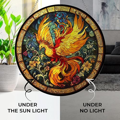 Sacred Phoenix Bird Suncatcher Stained Glass Window Hangings Sun Catchers Colorful Ornament Gifts for Women Mom Wife Halloween Christmas Housewarming 11.8" - Image 4