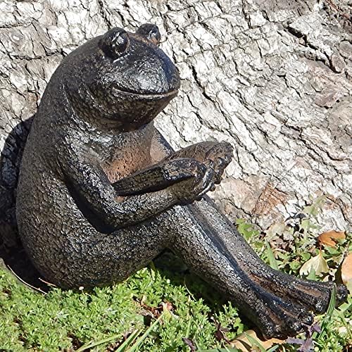 Bellaa Reading Frog Garden Statue - Whimsical Polystone Outdoor Figurine, 8" Decorative Frog Sculpture for Patio, Yard, Lawn & Home Decor - Image 4