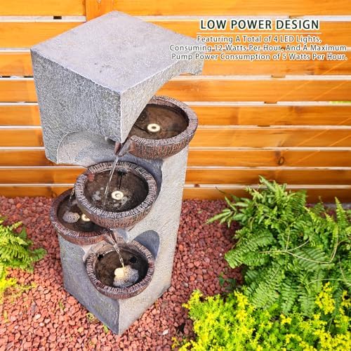 Bumilgar 36.2" H 4-Tier Water Fountain Outdoor Floor Standing, Outdoor Fountains and Waterfalls with LED Lights and Bowls for Garden, Patio, Backyard, Deck, Porch and Home Art Decor - Image 5