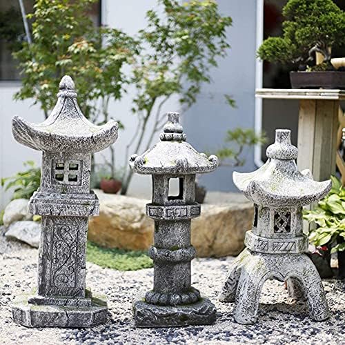 Garden Statue Animal Sculpture Outdoor Decor Gift Pagoda Stupa Garden Lantern Ornaments Japanese Style Asian Decor Outdoor Statues Patio Yard Front Porch Collectibles(C,33x33x80cm) - Image 3