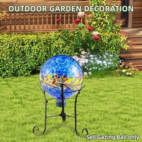 VOREEN 10-Inch Glass Gazing Ball, Outdoor Gazing Globe, Handmade Reflective Ball Yard Decoration for Homes, Patio, Lawn and Gardens, Gift for Mom Wife Friend, Phoenix Tail Design, Blue - Image 6