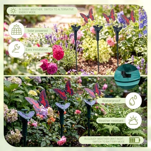 Tujoe 9 Pcs Solar Moving Butterfly Garden Stakes, Waterproof, Red - Image 3
