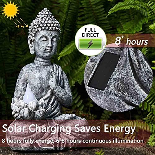 Solar Buddha Statue - Outdoor Zen Sculpture With Flickering LED Lotus Light - Waterproof Garden Decor Gift - 11.81 Inch - Image 6