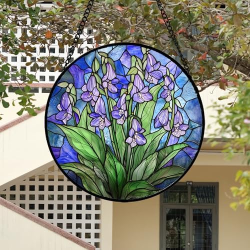 Stained Glass Window Hanging Suncatcher Purple Flower Gifts for Women 12" - Image 4