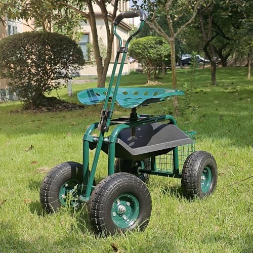 BDL Garden Cart Outdoor Rolling Garden Workseat with Wheels, Heavy Duty Garden Tool Cart with Extendable Handle and Storage for Seniors Yard Gardening Work - Image 2