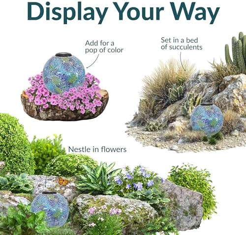 Sunnydaze Solar Gazing Ball for Garden, Crackled Azul Terra - Image 4