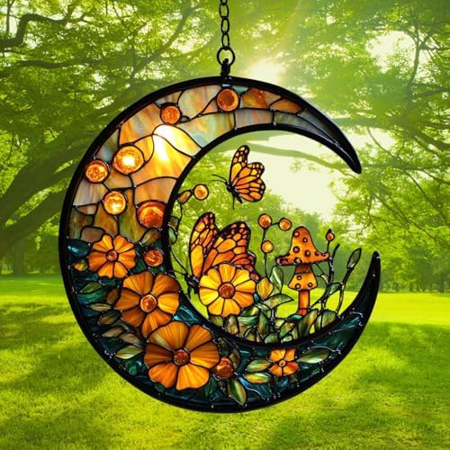 Floral Cresent Moon Acrylic Suncatcher - Image 3