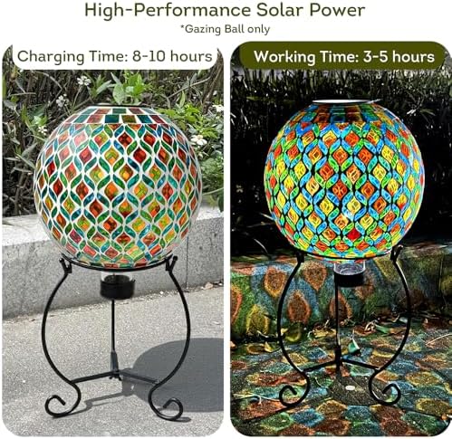 Lily's Home 10” Solar Light Mosaic Gazing Ball - Eco-Friendly Outdoor Decor - Auto On at Dusk & Off at Dawn - Mosaic Globe for Garden, Yard, Patio - Solar Illumination - Gift for Gardeners - Image 4