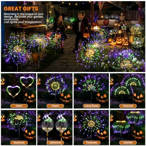 PEVOROS Solar Halloween Garden Lights Outdoor, Purple/Yellow/Green, 6 Pack - Image 2