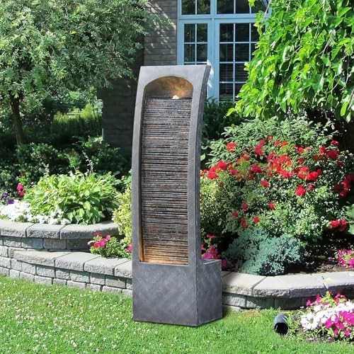 Bumilgar Indoor Water Fountain Curved Faux Slate Outdoor Waterfall Fountains Floor Standing Tiered Rock with LED Lights and Pump for Garden, Backyard, Deck, Patio, Porch and Home Art Decor - Image 6