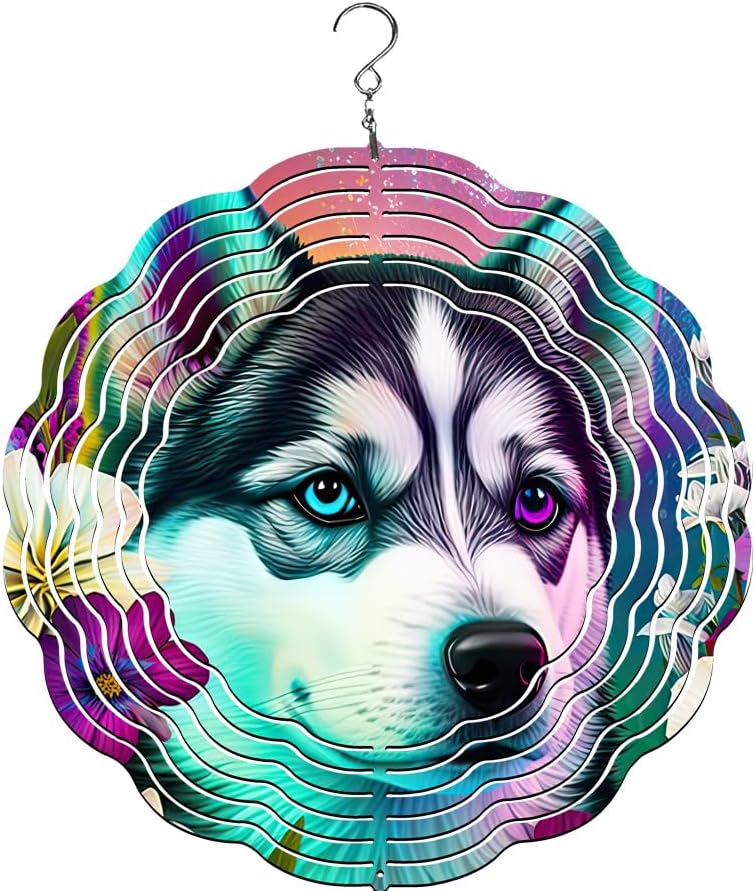 Traci's Fun Creations Wind Spinner, Siberian Husky, Aluminum, 10 Inch, Double-Sided, Round, Yard and Garden Décor (Colorful) by Unknown