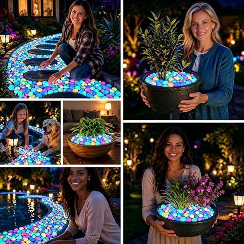 2026 Colorful Glow-in-the-Dark Garden Stones, Luminous Pebbles for Walkways & Aquariums, Rainbow Glow Rocks Outdoor Decor, Nighttime Stepping Stone Fillers, Patio Landscape Lighting (E,600) - Image 7