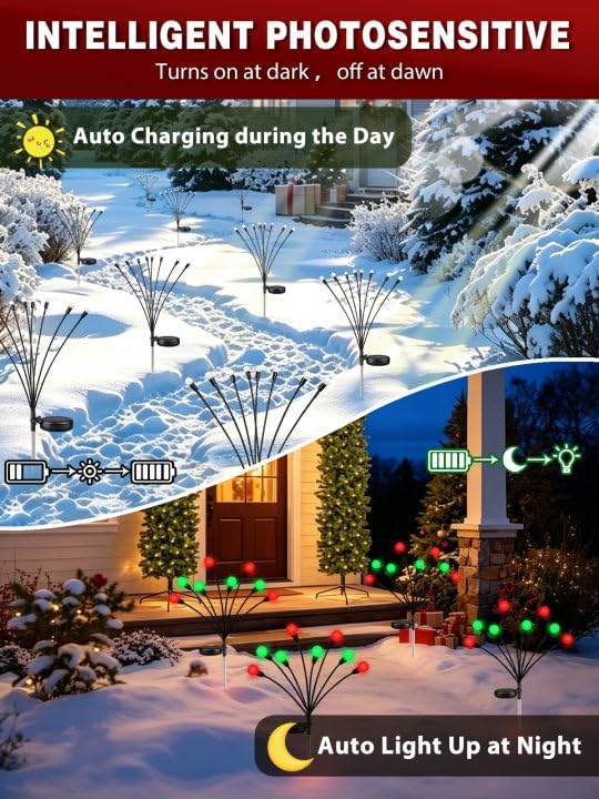 Christmas Decorations Outdoor Solar Firefly Lights 8 Pack Red and Green - Image 7