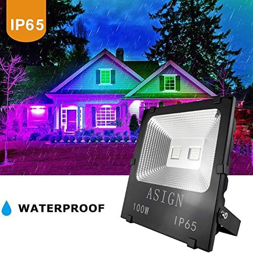 ASIGN 100W RGB LED Flood Lights, Indoor Outdoor Decoration Light Waterproof Color Changing LED Security Light with Remote Control, Dimmable Wall Washer Lights with US 3-Plug - Image 5