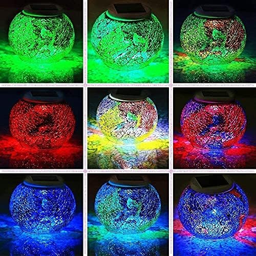 Solar Outdoor Table Lamp, Solar Powered Mosaic Glass Ball Garden Lights Waterproof Color Changing Mood Night Lights (N) - Image 6