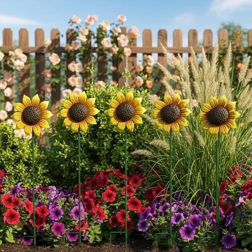 Sunflowers Metal Yard Art Wind Spinners Outdoor Decoration Stakes - Image 2