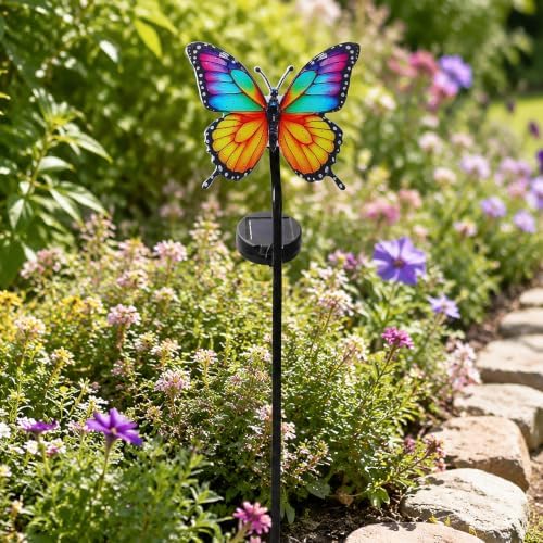 Solar Butterfly Garden Stake Light, 39.4" Outdoor Solar Garden Decor Light, Rainbow Glow Acrylic Butterfly, Auto On/Off Waterproof Yard Lawn Pathway Flower Bed Decoration - Image 6