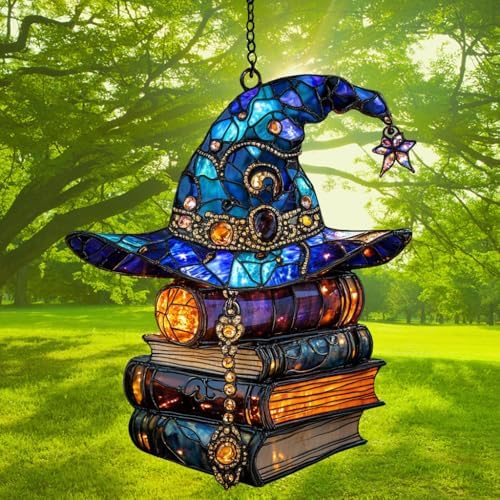 Witch Hat and Magical Books Acrylic Suncatcher - Image 3