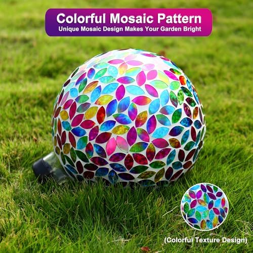 SAVENNA Mosaic Garden Gazing Ball 10 Inch, Glass Decorative Sphere for Indoor & Outdoor Garden, Patio, Home & Yard, Multicolor Petal Pattern - Image 4