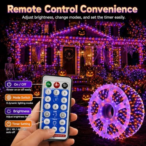 335 ft 800 LED Halloween Solar String Lights Outdoor, Orange & Purple - Image 7