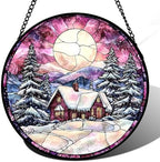 Snow and Moon Stained Glass Window Hanging Suncatcher Gift for Women 9.8" by amderven