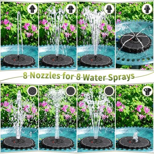 SZMP Solar Fountain, Works in Cloudy with 2000mAh Battery Backup, Glass Solar Powered Bird Bath Fountain with Smart Status Indicators, 3.5W, 8 Nozzles, for Garden, Outdoor (Black) - Image 4