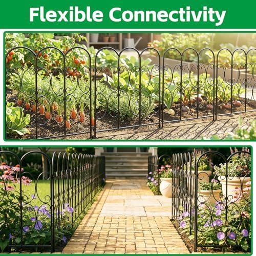 ARIFARO 5 Pack Metal Decorative Garden Fence, 32" H x 22" W, No‑Dig Panels - Image 4