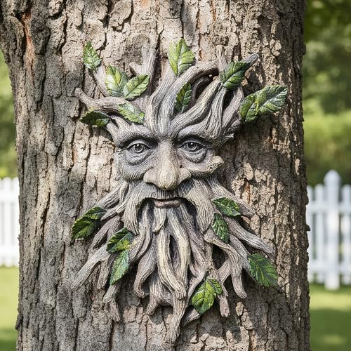 13.2" Real Tree Face Hugger Statue, Resin Elves Sculpture with Foliage Features, Large Outdoor Tree Hugger for Yard Art, Halloween Trees Decorations Outdoor Wall Mounted Statue - Image 6