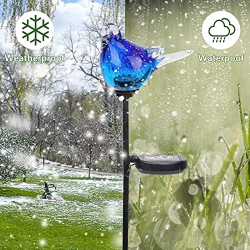 Afirst Outdoor Solar Garden Lights, Hand Blown Glass Blue Bird Yard Stake - Image 4